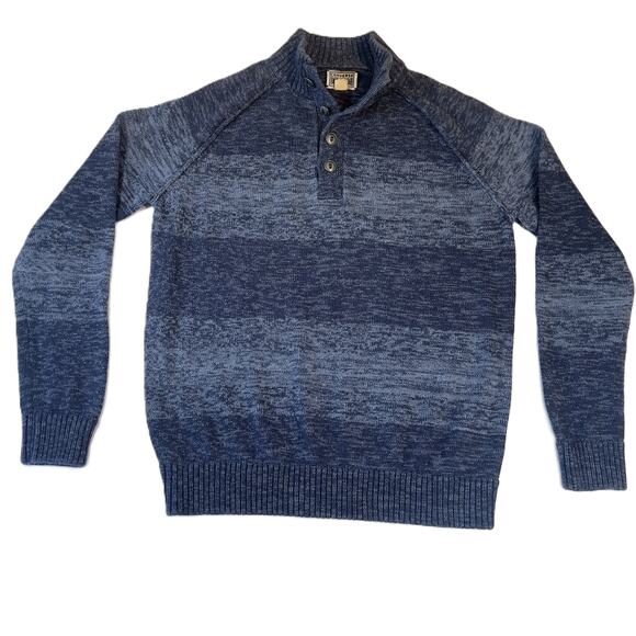 Converse One Star Henley Sweater Men's L 4 Button 100% Cotton Blue Tones Striped - Picture 1 of 12